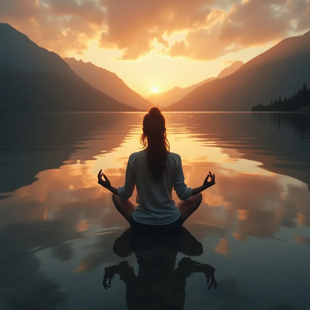 Meditace u jezera za úsvitu